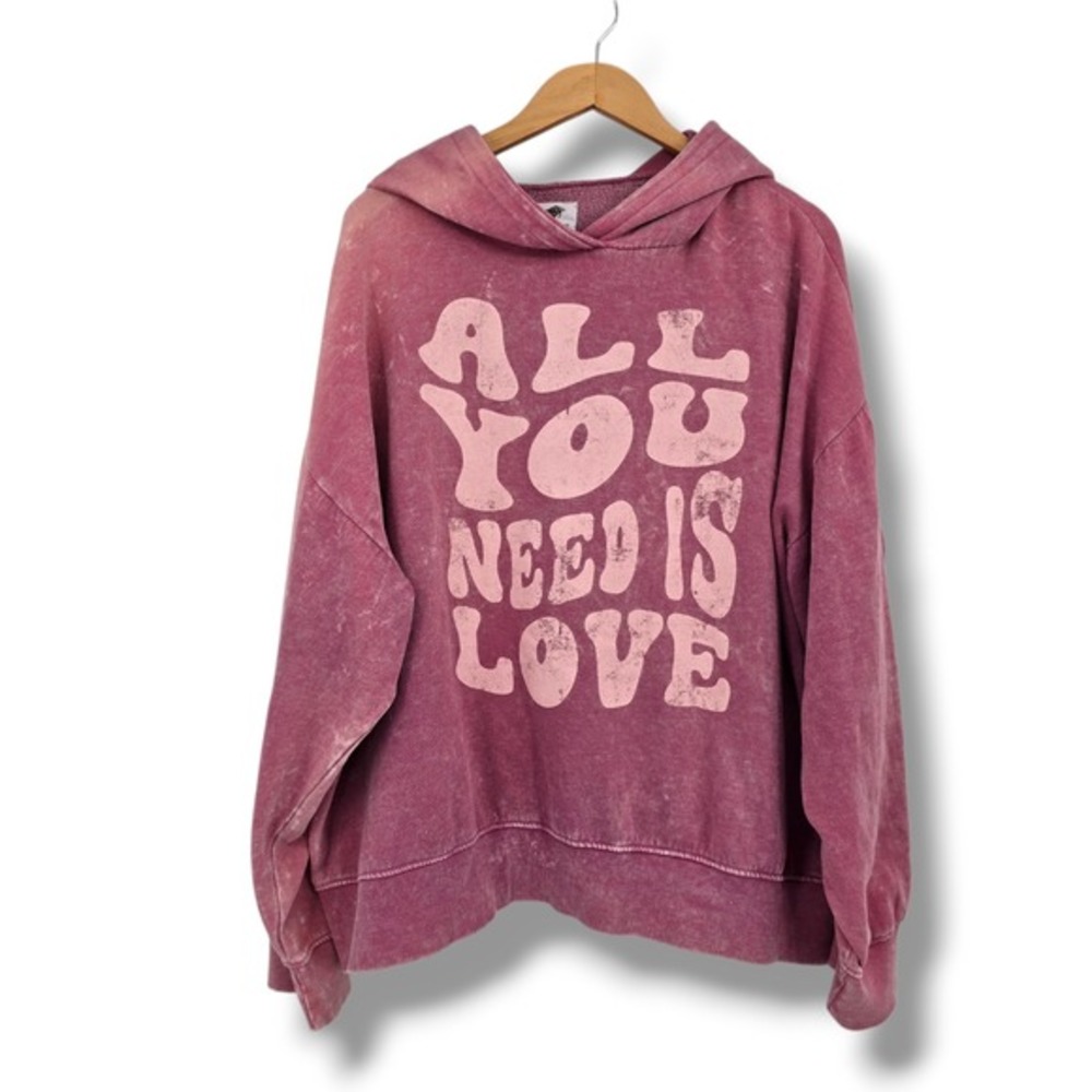Like Love Womens 3XL Acid Wash Pink All You Need Is Love Graphic Hoodie‎